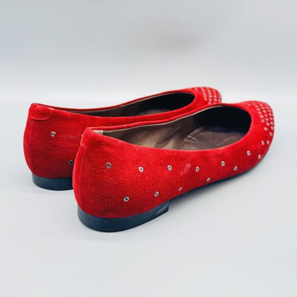 AGL Shoes Women 9 Red Suede Metal Grommets Slip On Ballet Flat Comfort Round Toe - Picture 7 of 11